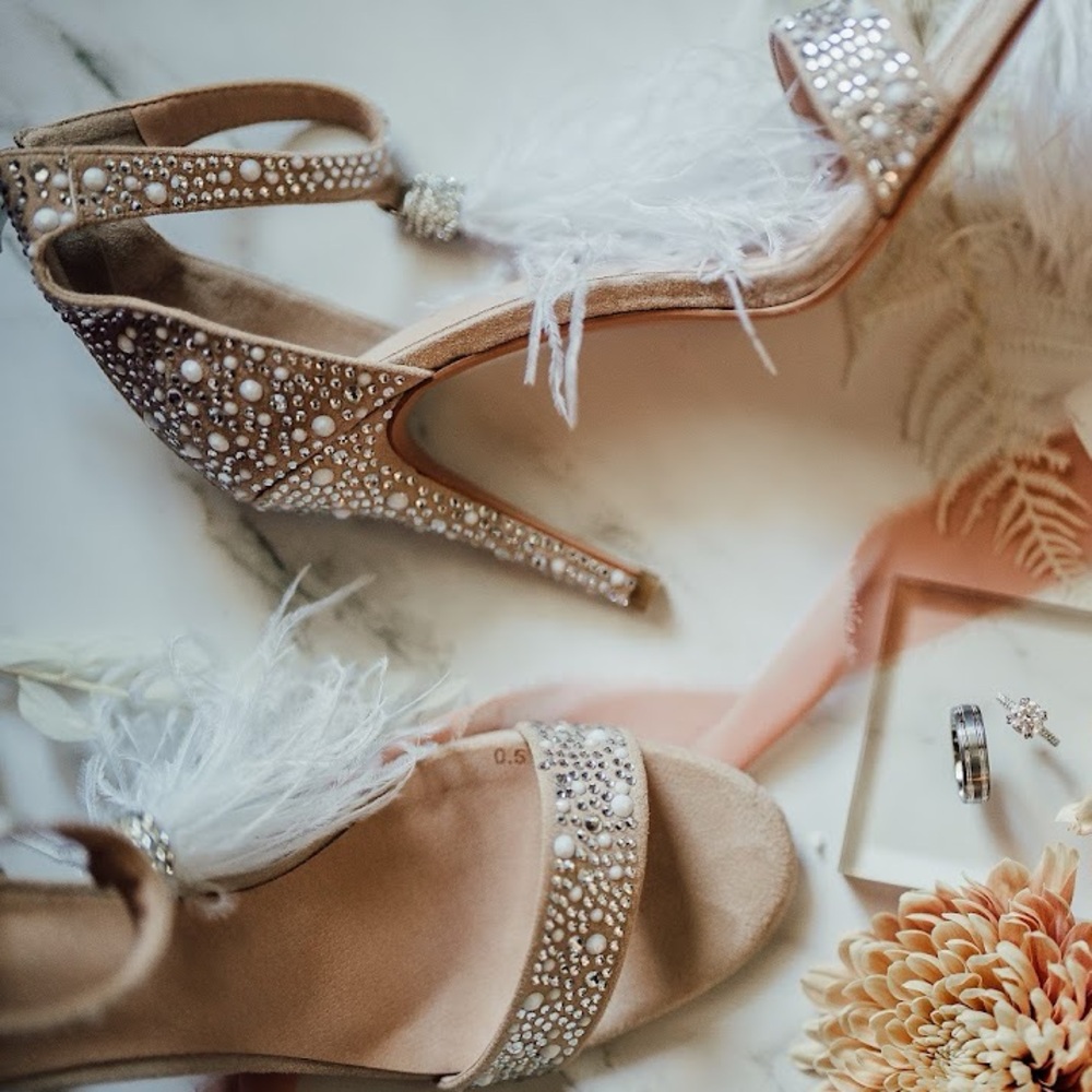 Elegant Rhinestone Embellished Heels with feather tassel